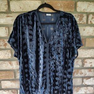 CAbi Navy Velvet Polka Dot Blouse